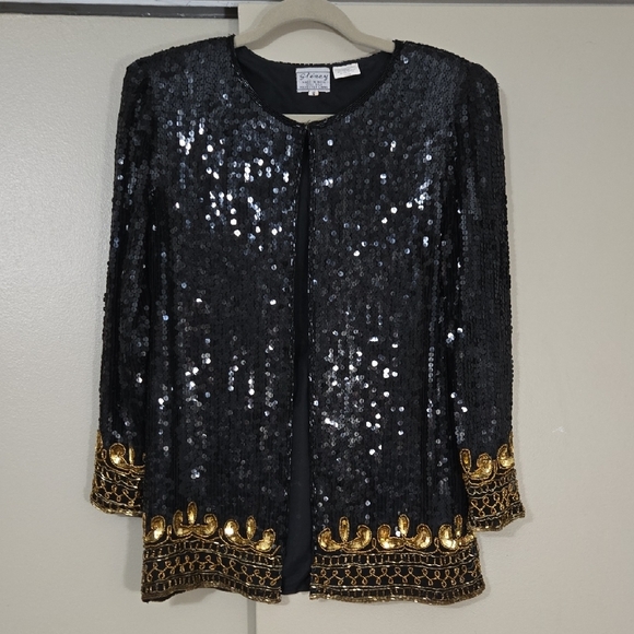 Stenay Jackets & Blazers - Stenay Sequin & Beaded Black and Gold Jacket Size Small
